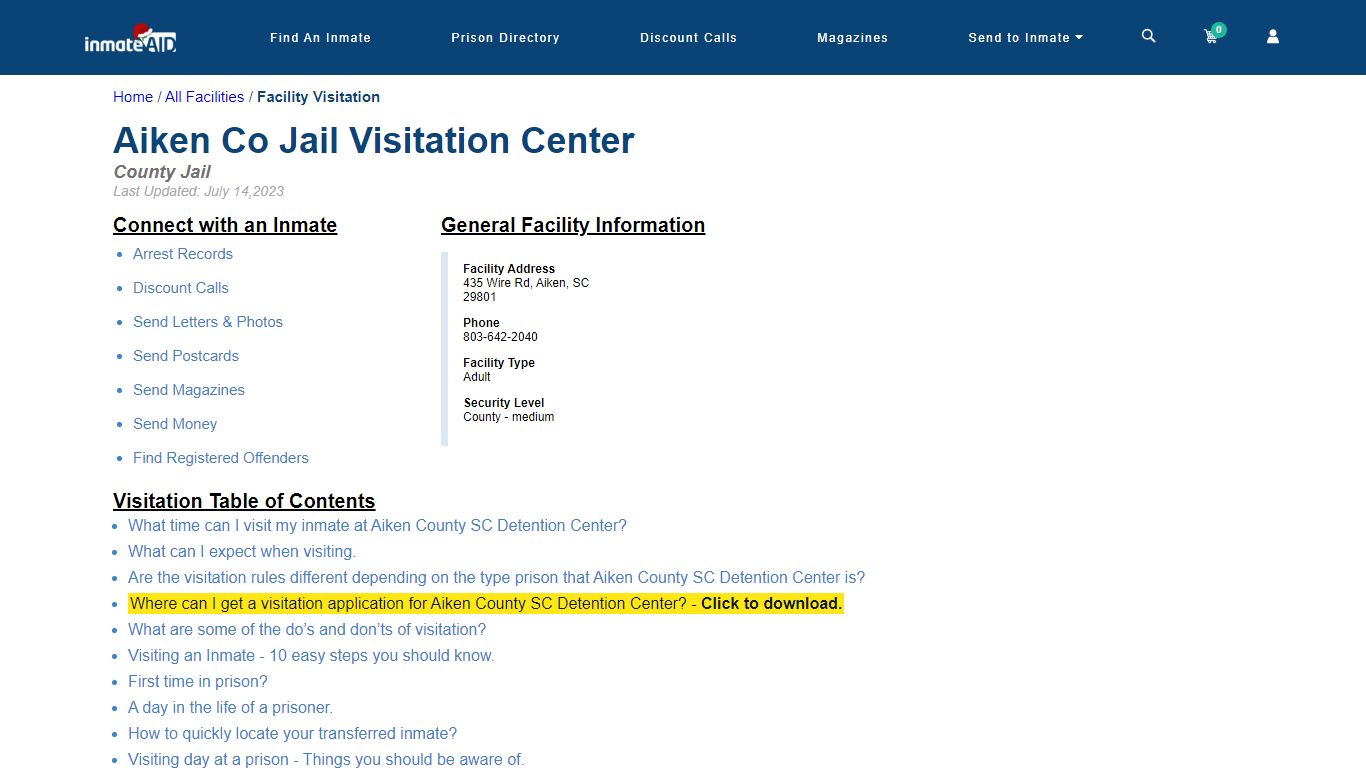 Aiken County SC Detention Center | Visitation, dress code ... - InmateAid